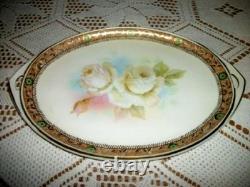 Antique Prussia Porcelain Vanity Tray Rudolstadt Roses Art Deco 1900 Gilt Edge