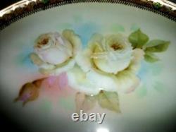 Antique Prussia Porcelain Vanity Tray Rudolstadt Roses Art Deco 1900 Gilt Edge