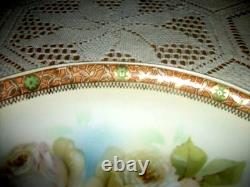 Antique Prussia Porcelain Vanity Tray Rudolstadt Roses Art Deco 1900 Gilt Edge