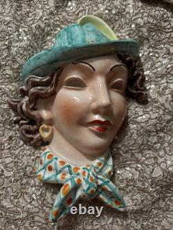 Antique Rare Art Deco Erphila Czechoslovakia Porcelain Wall Face Mask Stunning