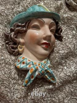 Antique Rare Art Deco Erphila Czechoslovakia Porcelain Wall Face Mask Stunning