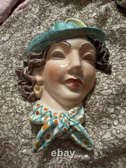 Antique Rare Art Deco Erphila Czechoslovakia Porcelain Wall Face Mask Stunning