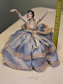 Antique Rare HALF DOLL Flapper PINCUSHION DOLL Art Deco German Finger Chip