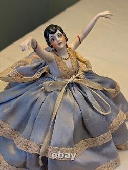 Antique Rare HALF DOLL Flapper PINCUSHION DOLL Art Deco German Finger Chip