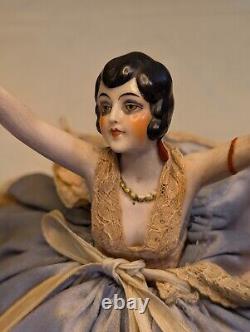 Antique Rare HALF DOLL Flapper PINCUSHION DOLL Art Deco German Finger Chip