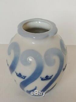 Antique Rorstrand Blue White Porcelain Vase Art Deco, Nouveau Design W Crowns