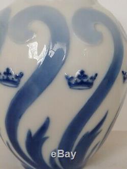 Antique Rorstrand Blue White Porcelain Vase Art Deco, Nouveau Design W Crowns