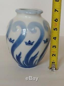 Antique Rorstrand Blue White Porcelain Vase Art Deco, Nouveau Design W Crowns