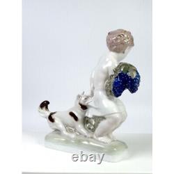 Antique Rosenthal Glazed Porcelain Figurine Boy & Dog Art Deco 1920s GERMANY