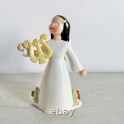 Antique Royal Dux Figurine, Art Nouveau Deco Angel With Harp 6(H)