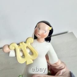 Antique Royal Dux Figurine, Art Nouveau Deco Angel With Harp 6(H)