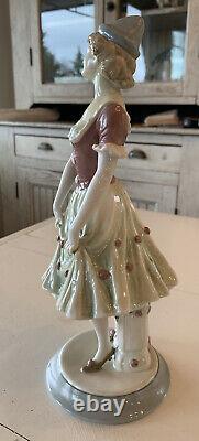 Antique Royal Dux Lady Commedia dell'Arte Porcelain Figurine Harlequin Art Deco