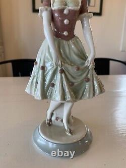 Antique Royal Dux Lady Commedia dell'Arte Porcelain Figurine Harlequin Art Deco