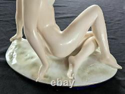 Antique Royal Dux Porcelain Nude Figurine, Reclining Lady, by Elly Strobach, 195