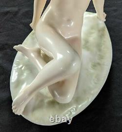 Antique Royal Dux Porcelain Nude Figurine, Reclining Lady, by Elly Strobach, 195