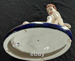 Antique Royal Dux Porcelain Nude Figurine, Reclining Lady, by Elly Strobach, 195