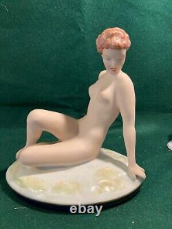 Antique Royal Dux Porcelain Reclining Nude Figurine 8.5 high x 9 wide