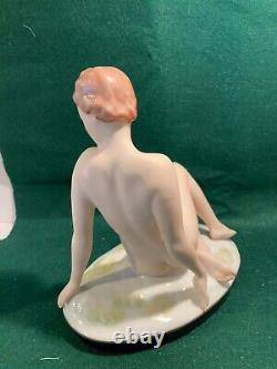Antique Royal Dux Porcelain Reclining Nude Figurine 8.5 high x 9 wide