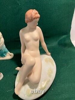 Antique Royal Dux Porcelain Reclining Nude Figurine 8.5 high x 9 wide