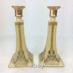 Antique Set B & Co Limoges France Porcelain Hand Painted Candle Holders Signed