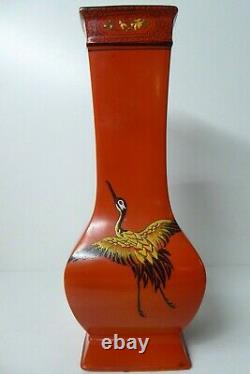Antique Shelley Art Deco Crane Herron Hand Painted Orange Vase