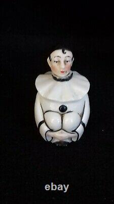 Antique Sitzendorf German Porcelain Pierrot Perfume Bottle, 1918