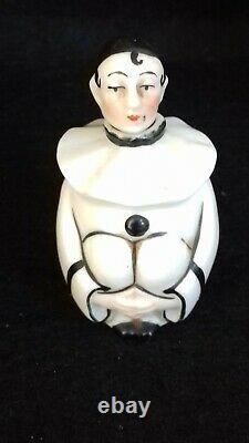 Antique Sitzendorf German Porcelain Pierrot Perfume Bottle, 1918
