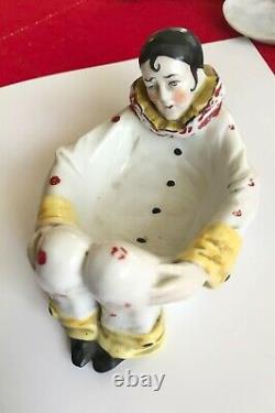Antique Sitzendorf Germany Pierrot porcelain art deco harlequin vanity dish