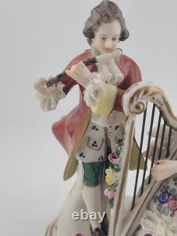 Antique Sitzendorf Germany Porcelain Musical Couple Figurine Lace Harp Flute