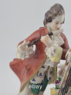 Antique Sitzendorf Germany Porcelain Musical Couple Figurine Lace Harp Flute