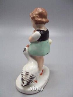 Antique Soviet USSR Porcelain Statue Figurine Girl With Duck Art Deco Very Rare