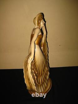 Antique Superb Art Deco Pottery Porcelain Women Dancer Figure Figurine Very Rare