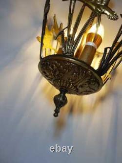 Antique Swan 3 Lights Solid Brass Ornate Chandelier Fixture Superb