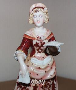 Antique Triebner Ens & Eckert Volkstedt Porcelain Figurine Maid with Towel 7.7