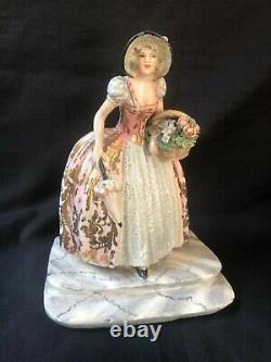 Antique Victor Bertolotti Milano porcelain figurine Lady with flowerbasket