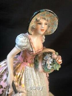 Antique Victor Bertolotti Milano porcelain figurine Lady with flowerbasket