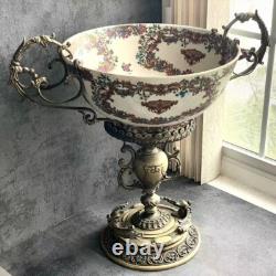 Antique Vintage Bronze Porcelain Art Deco Rococo Floral Centerpiece Bowl 18Tall