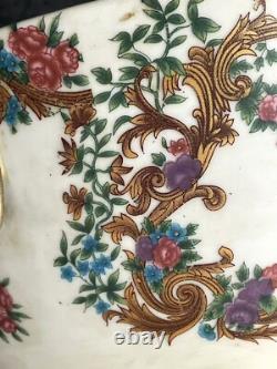 Antique Vintage Bronze Porcelain Art Deco Rococo Floral Centerpiece Bowl 18Tall