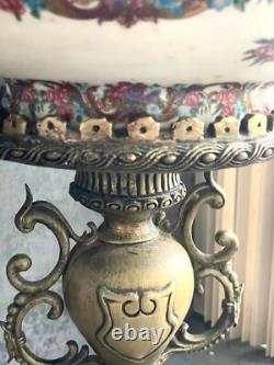 Antique Vintage Bronze Porcelain Art Deco Rococo Floral Centerpiece Bowl 18Tall