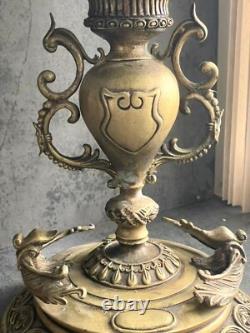 Antique Vintage Bronze Porcelain Art Deco Rococo Floral Centerpiece Bowl 18Tall