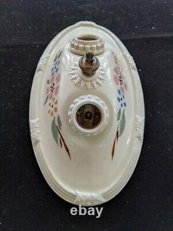 Antique Vintage Porcelier Porcelain 2-Bulb Ceiling Light Fixture, Rewired