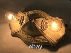 Antique Vtg Art Deco Flush Mount Ceiling Fixture Light Porcelain Ceramic, Yellow