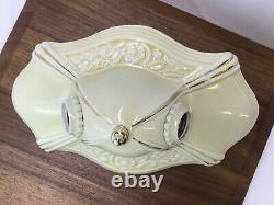 Antique Vtg Art Deco Flush Mount Ceiling Fixture Light Porcelain Ceramic, Yellow