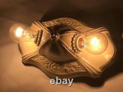 Antique Vtg Art Deco Flush Mount Ceiling Fixture Light Porcelain Ceramic, Yellow