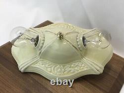 Antique Vtg Art Deco Flush Mount Ceiling Fixture Light Porcelain Ceramic, Yellow