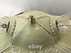 Antique Vtg Art Deco Flush Mount Ceiling Fixture Light Porcelain Ceramic, Yellow