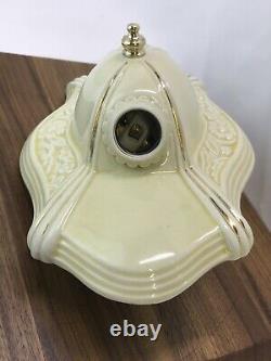 Antique Vtg Art Deco Flush Mount Ceiling Fixture Light Porcelain Ceramic, Yellow