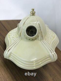 Antique Vtg Art Deco Flush Mount Ceiling Fixture Light Porcelain Ceramic, Yellow