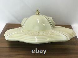 Antique Vtg Art Deco Flush Mount Ceiling Fixture Light Porcelain Ceramic, Yellow