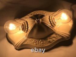 Antique Vtg Art Deco Flush Mount Ceiling Fixture Light Porcelain Ceramic, Yellow